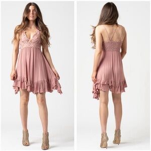 Free People Dusty Rose Adella Lace-Top Mini Dress XS